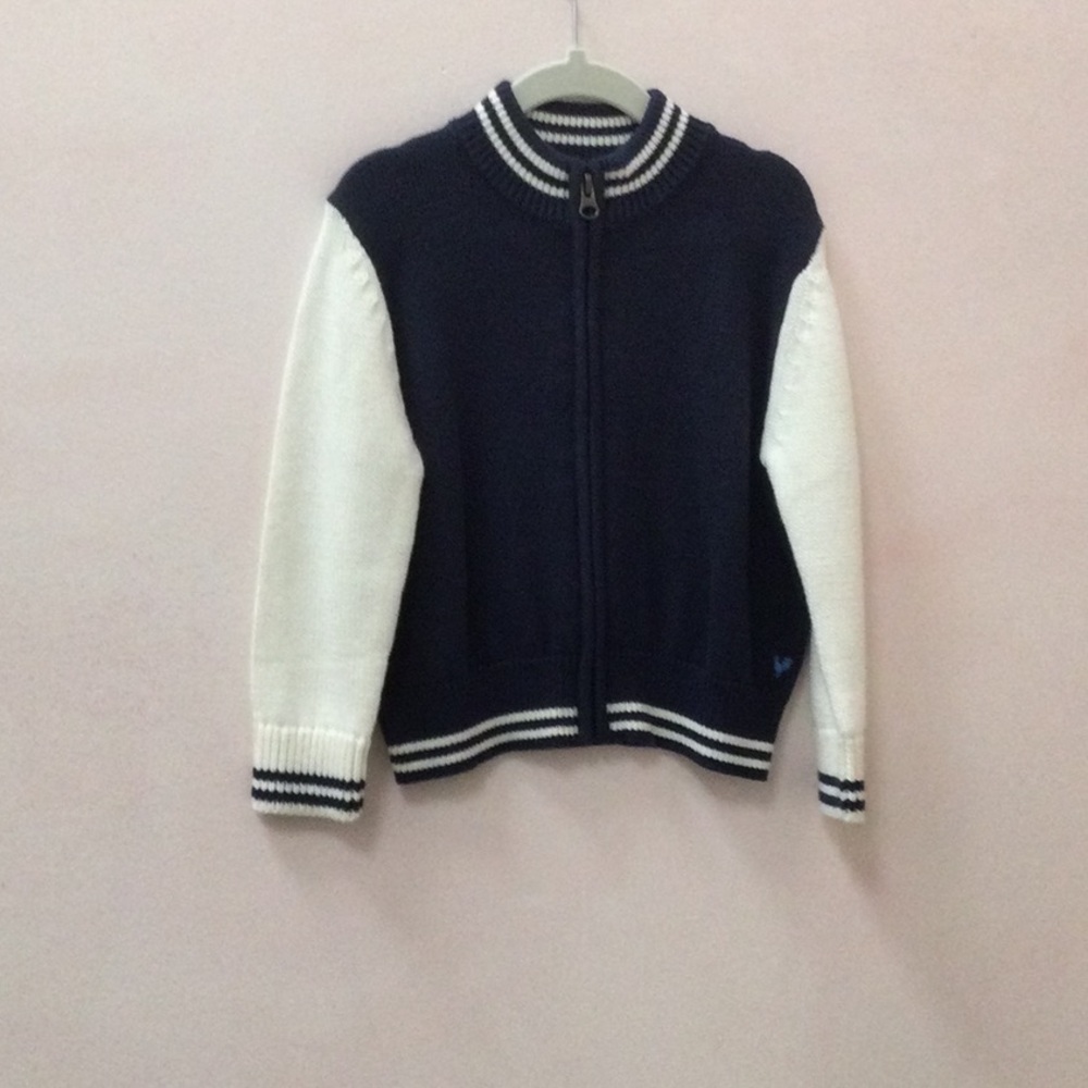 Kids Navy and White Zip-Up Bomber Jacket